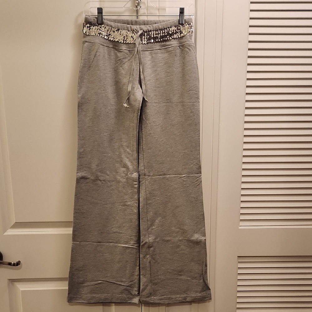 NWOT Bebe Gray Track Pants With Silver Sequin Waistband